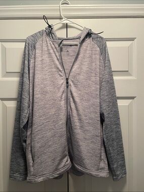 Johnnie-O Light Gray Zip-Up Performance Jacket with Heathered Contrast Sleeves